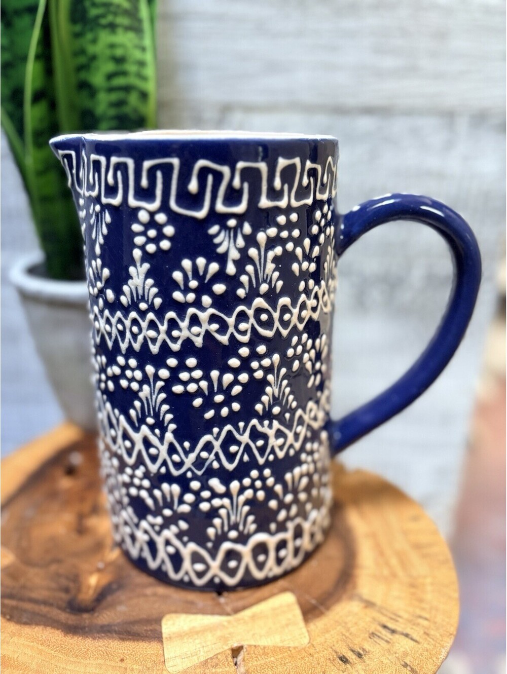 Aydin El Sanatlari/Myth Arts Turkish Ceramic Pottery Pitcher Blue/White Texture